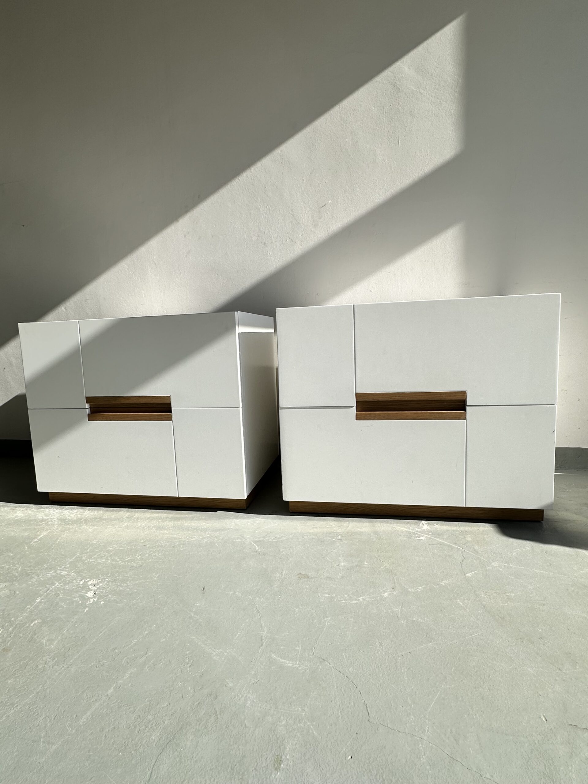 Pair of Modern White Bedside Pedestals with Oak Detail – Scandinavian Contemporary Design - Image 3