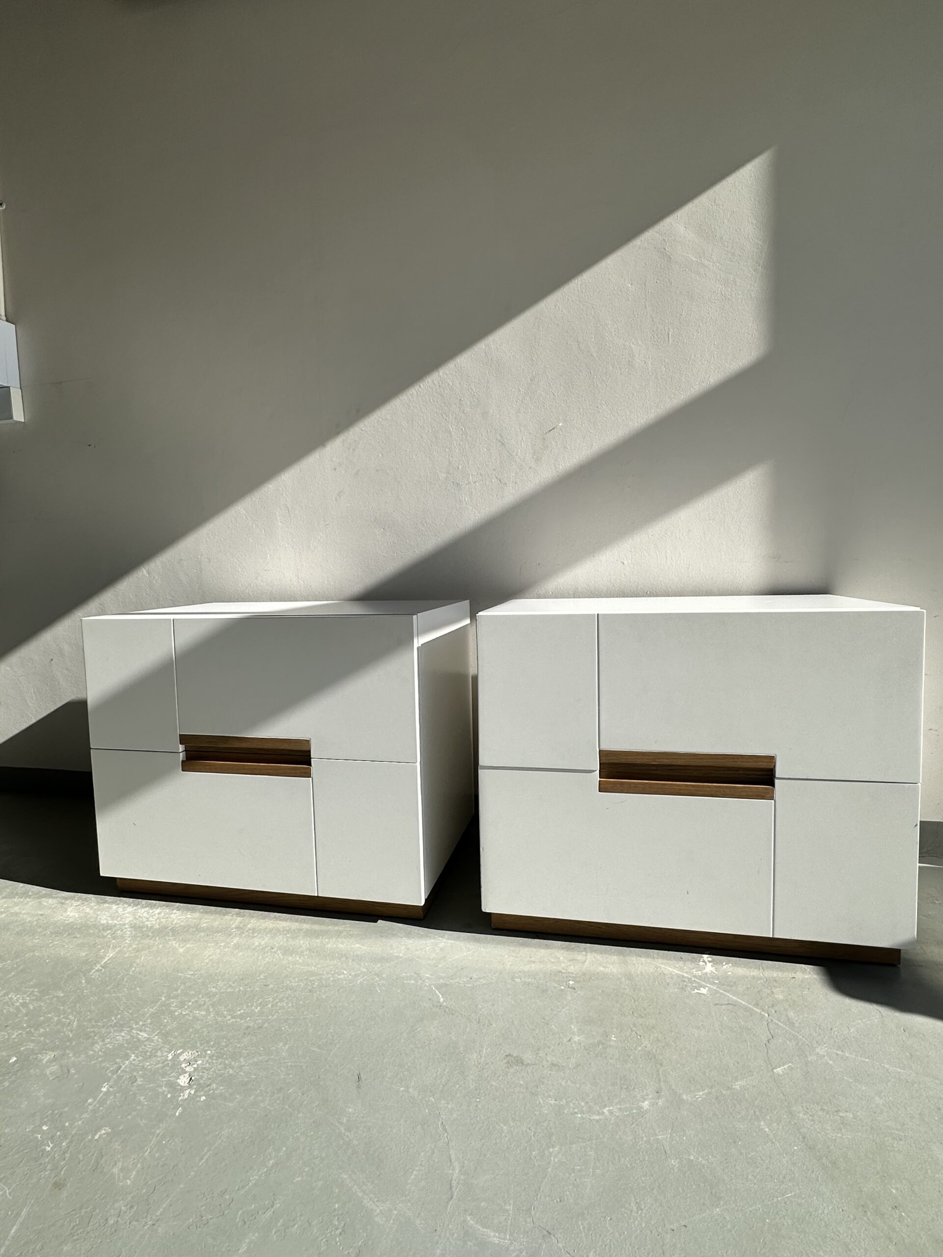 Pair of Modern White Bedside Pedestals with Oak Detail – Scandinavian Contemporary Design
