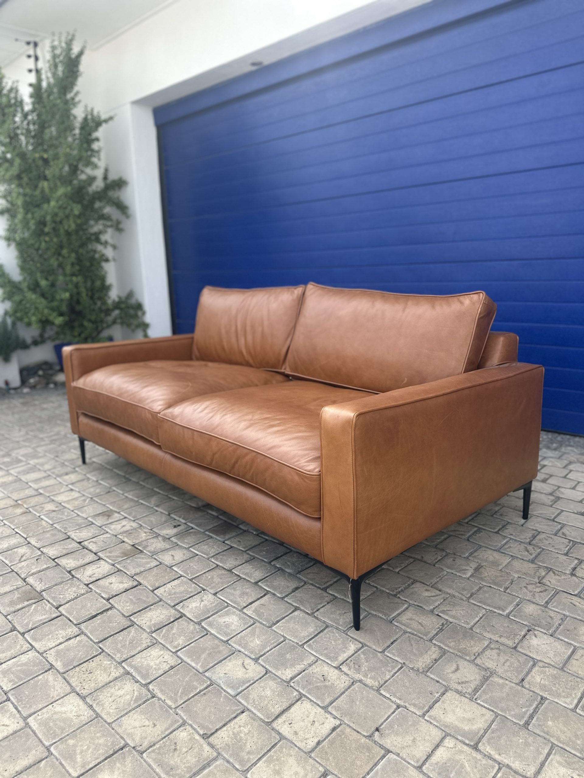 1.8 metre Brazilian leather couch tan - Image 6