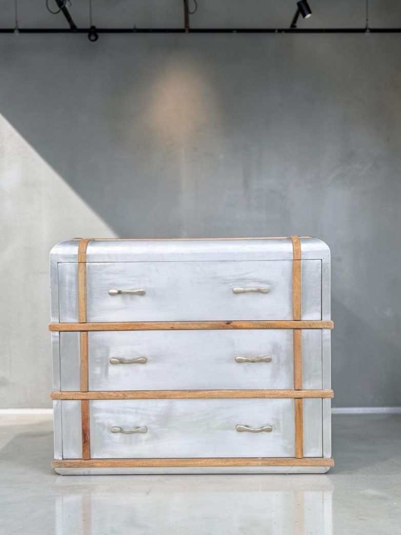 Spitfire pressed metal and oak cabinet